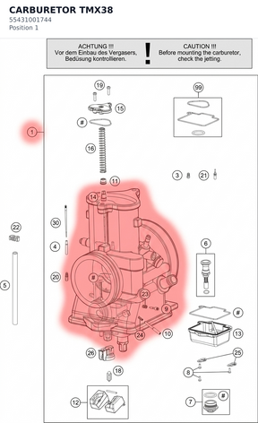 Diagram preview: CARBURETOR TMX38 (55431001744)