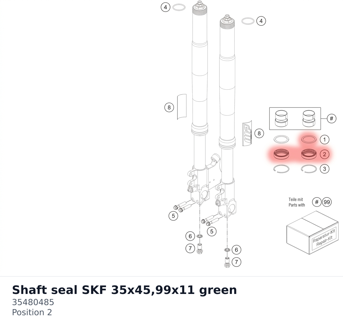 Diagram preview: Shaft seal SKF 35x45,99x11 green (35480485)