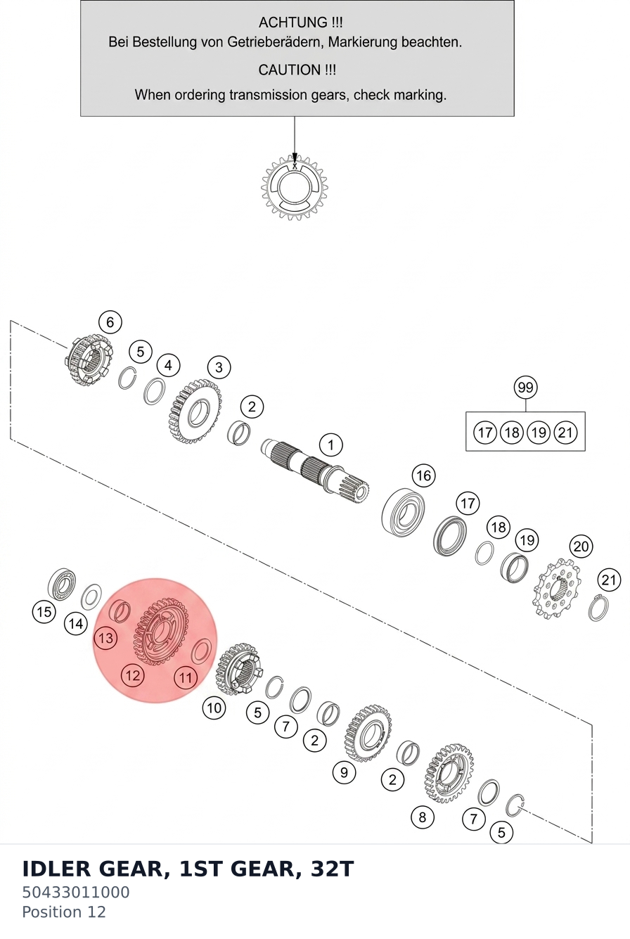 Diagram preview: IDLER GEAR, 1ST GEAR, 32T (50433011000)