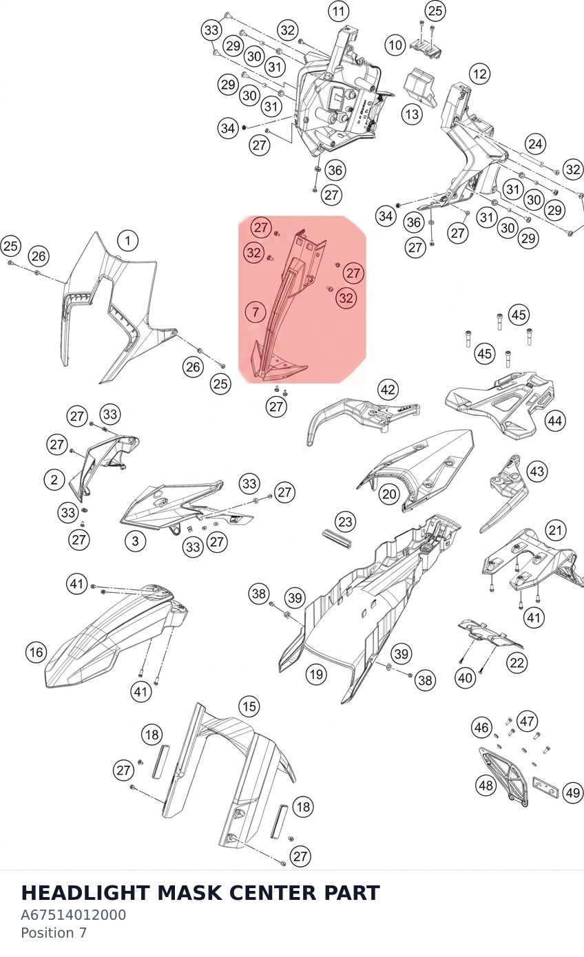 Diagram preview: HEADLIGHT MASK CENTER PART (A67514012000)