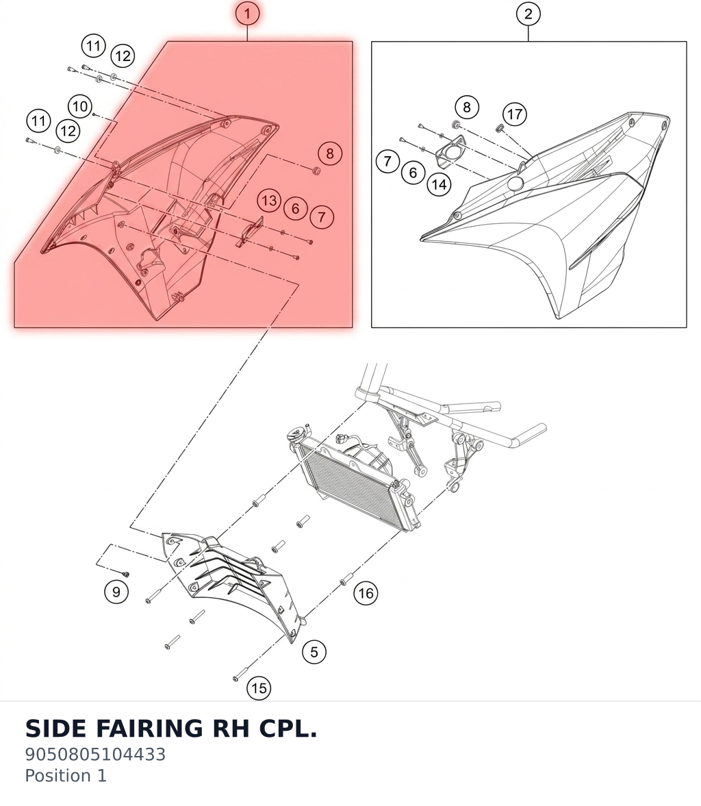 Diagram preview: SIDE FAIRING RH CPL. (9050805104433)