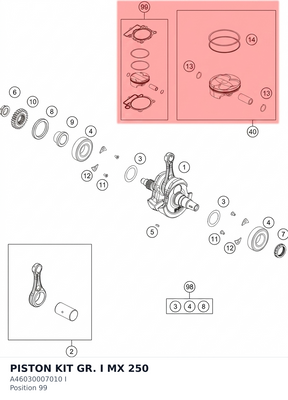 Diagram preview: PISTON KIT GR. I MX 250 (A46030007010 I)