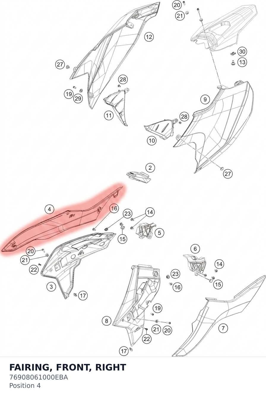 Diagram preview: FAIRING, FRONT, RIGHT (76908061000EBA)