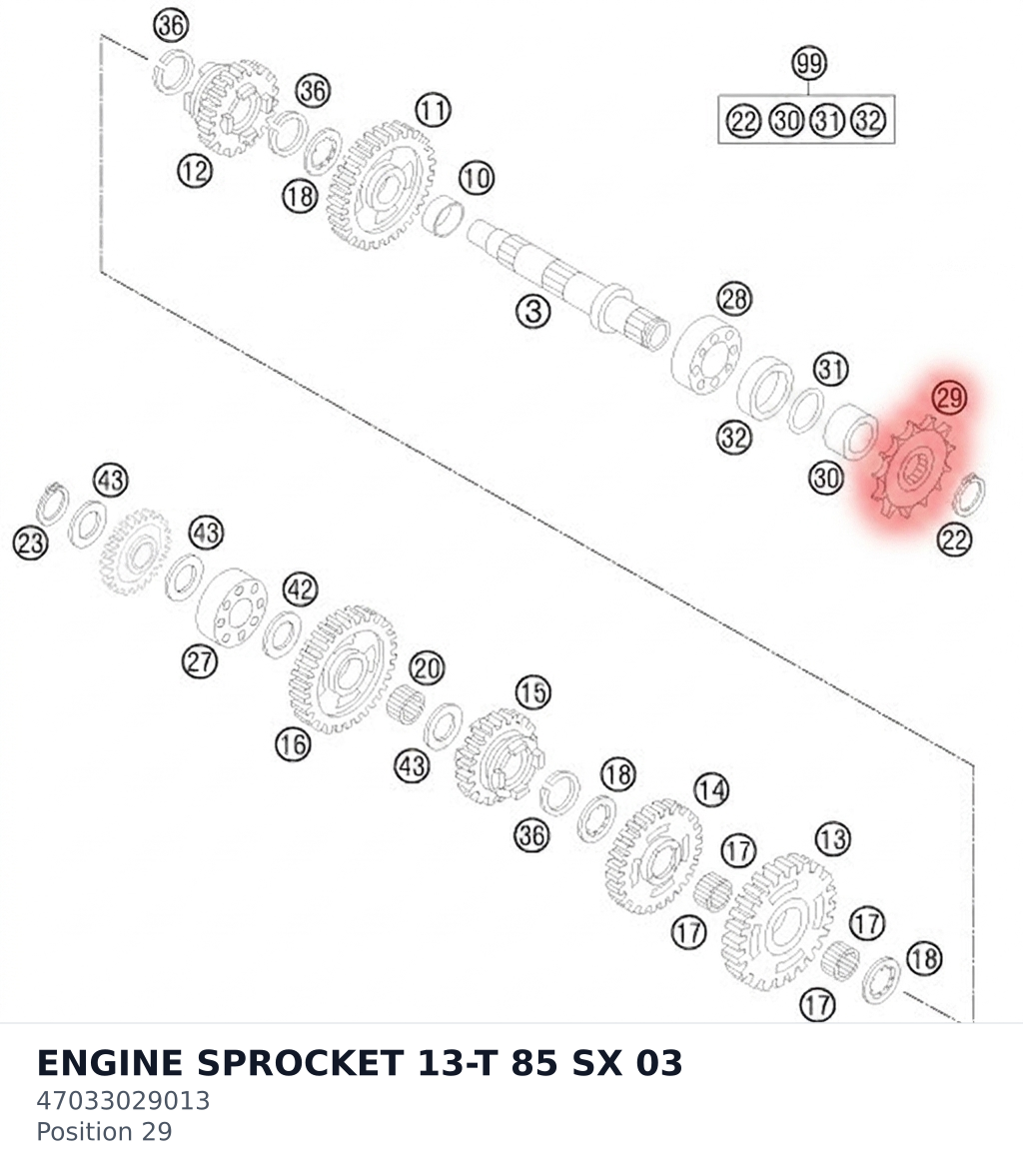 Diagram preview: ENGINE SPROCKET 13-T 85 SX  03 (47033029013)