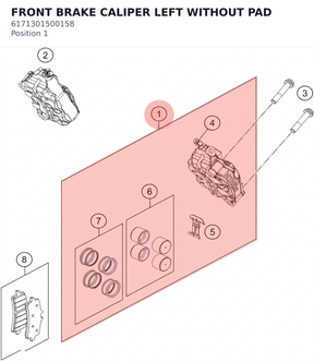 Diagram preview: FRONT BRAKE CALIPER LEFT WITHOUT PAD (6171301500158)