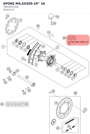 Diagram preview: SPOKE M4,5X205-19''          16 (79010071205)