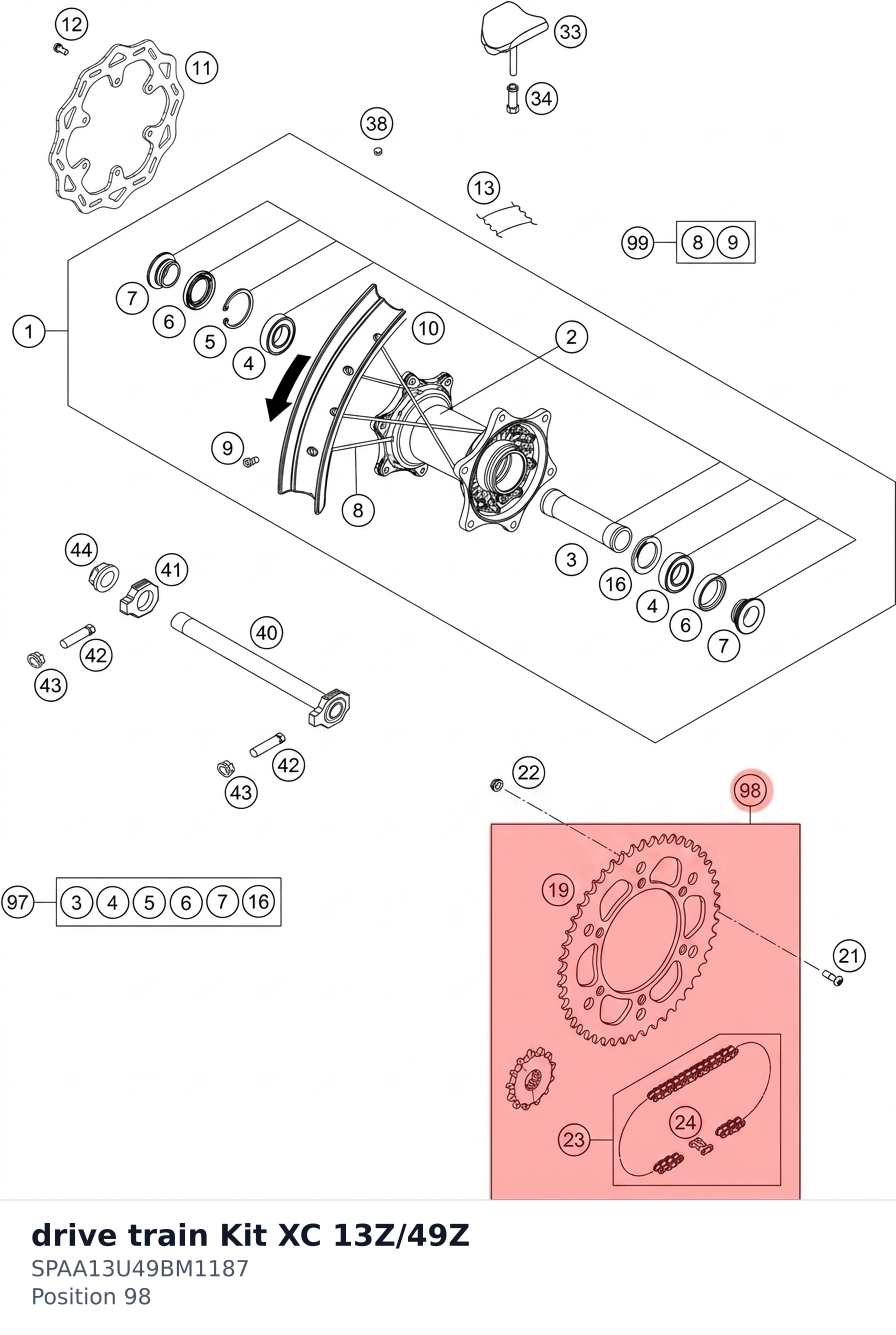 Diagram preview: drive train Kit XC 13Z/49Z (SPAA13U49BM1187)