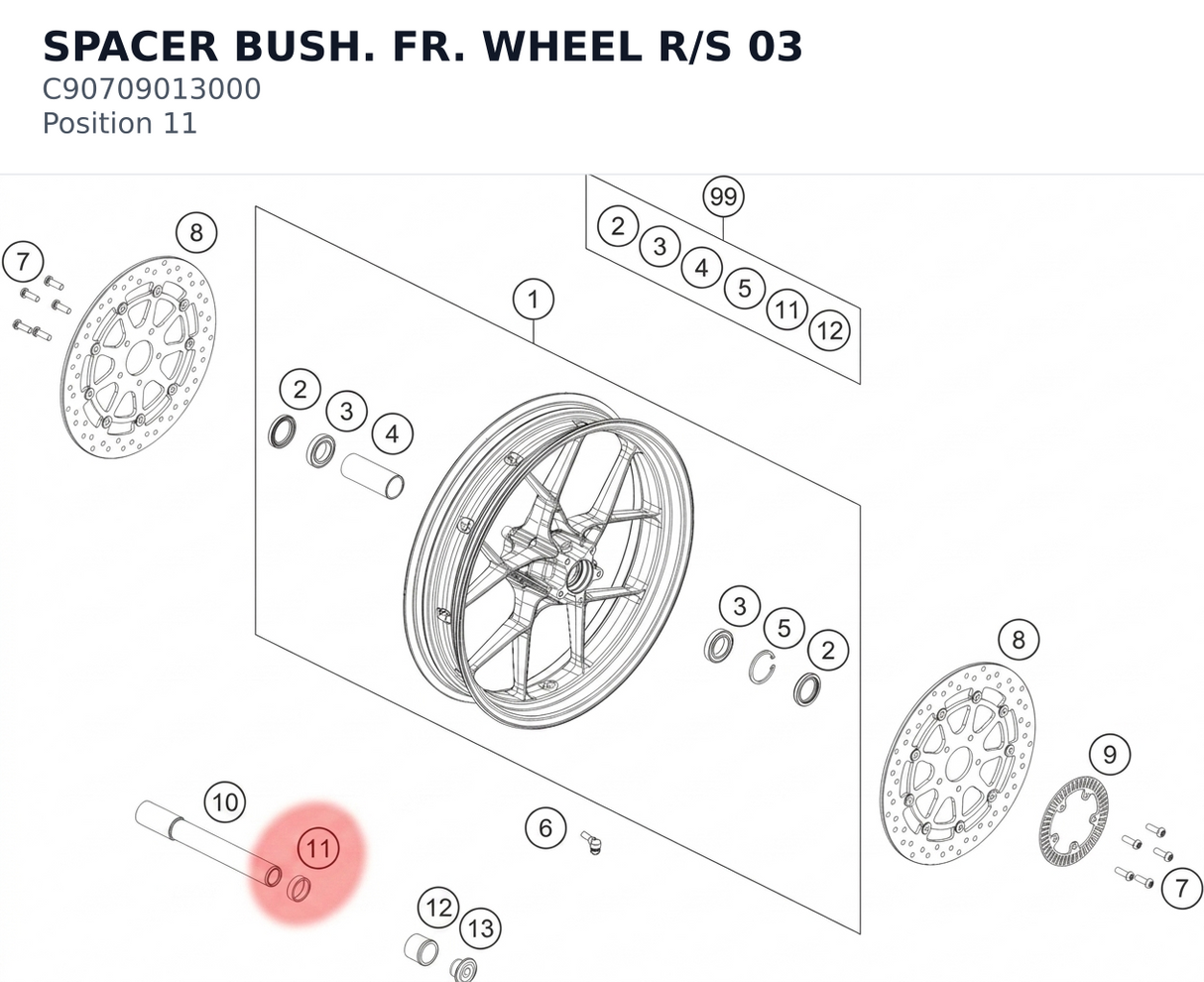 Diagram preview: SPACER BUSH. FR. WHEEL R/S  03 (C90709013000)