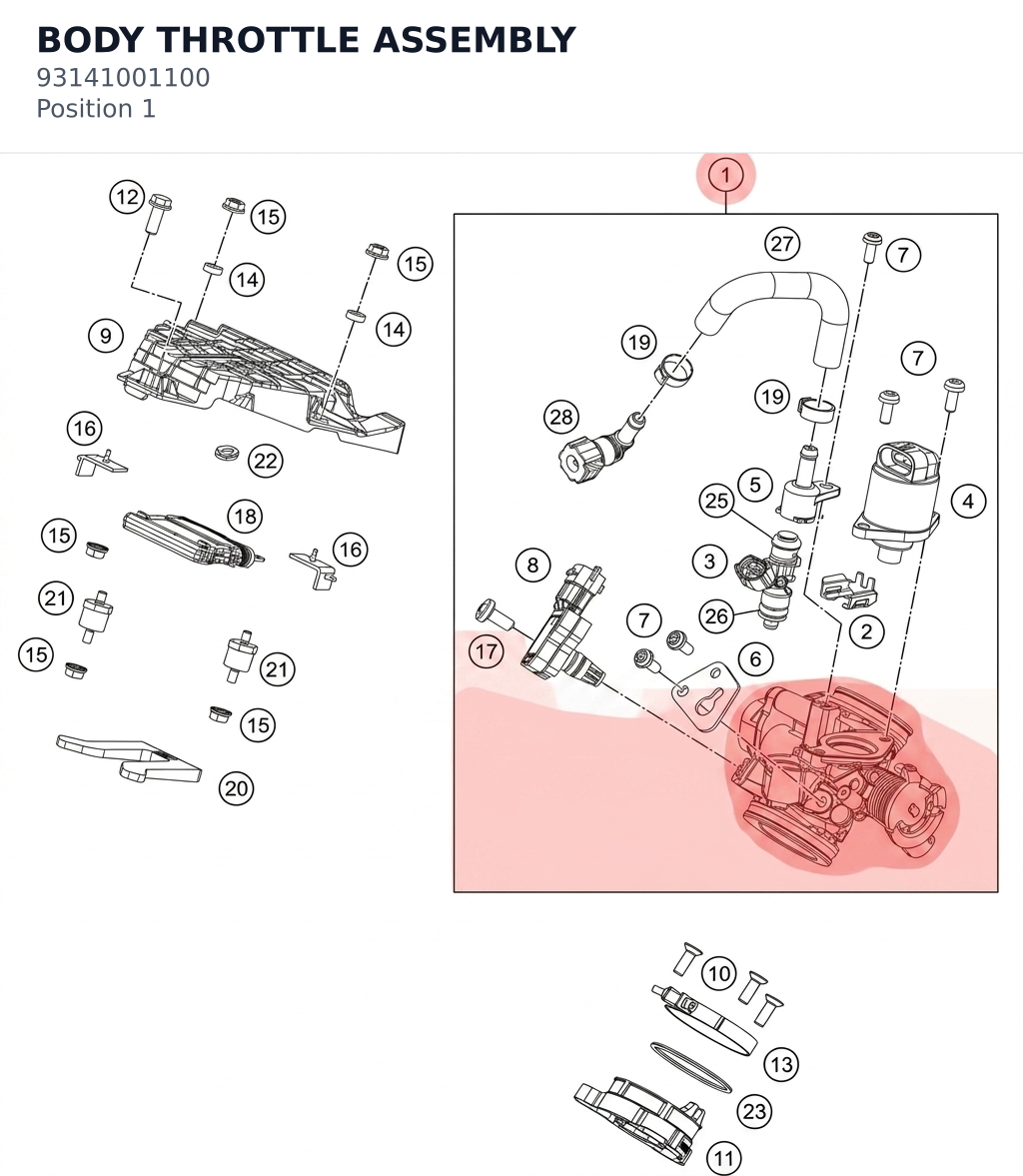 Diagram preview: BODY THROTTLE ASSEMBLY (93141001100)