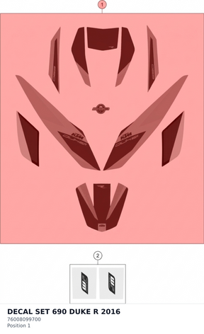 Diagram preview: DECAL SET 690 DUKE R 2016 (76008099700)