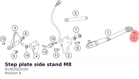 Diagram preview: Step plate side stand M8 (61303023120)