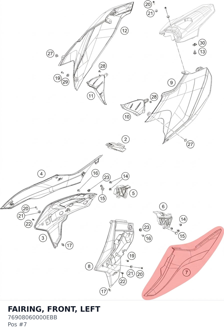 Diagram preview: FAIRING, FRONT, LEFT (76908060000EBB)