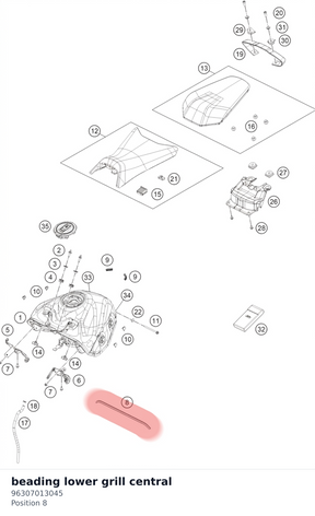 Diagram preview: beading lower grill central (96307013045)