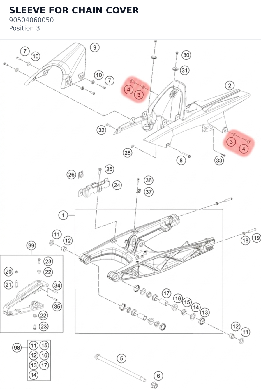 Diagram preview: SLEEVE FOR CHAIN COVER (90504060050)