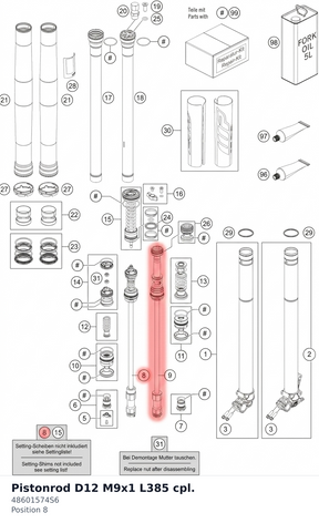 Diagram preview: Pistonrod D12 M9x1 L385 cpl. (48601574S6)