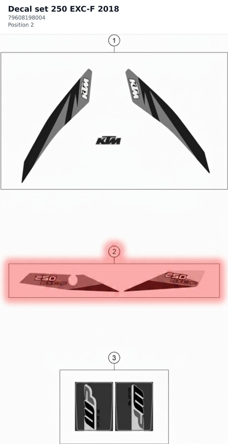 Diagram preview: Decal set 250 EXC-F 2018 (79608198004)