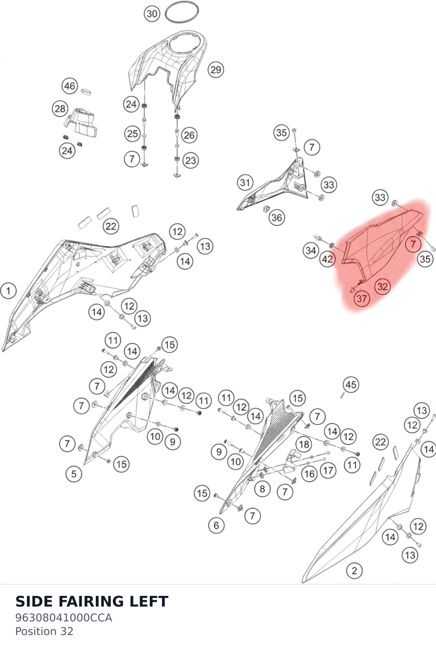 Diagram preview: SIDE FAIRING LEFT (96308041000CCA)