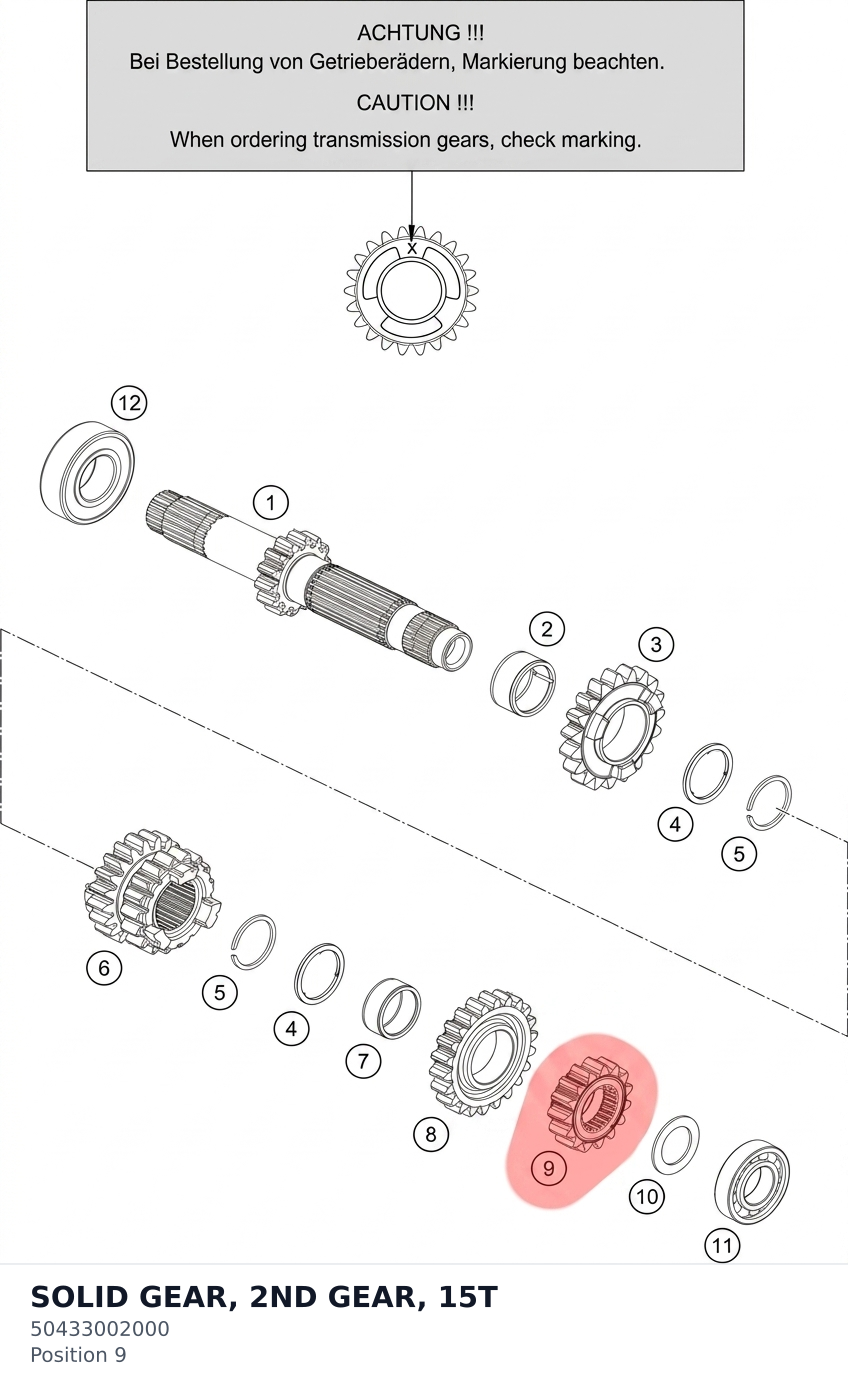 Diagram preview: SOLID GEAR, 2ND GEAR, 15T (50433002000)