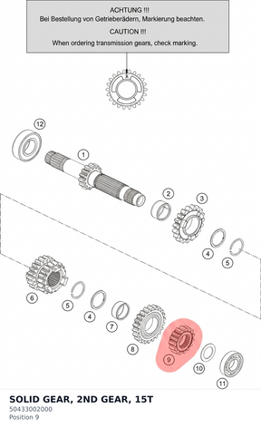 Diagram preview: SOLID GEAR, 2ND GEAR, 15T (50433002000)