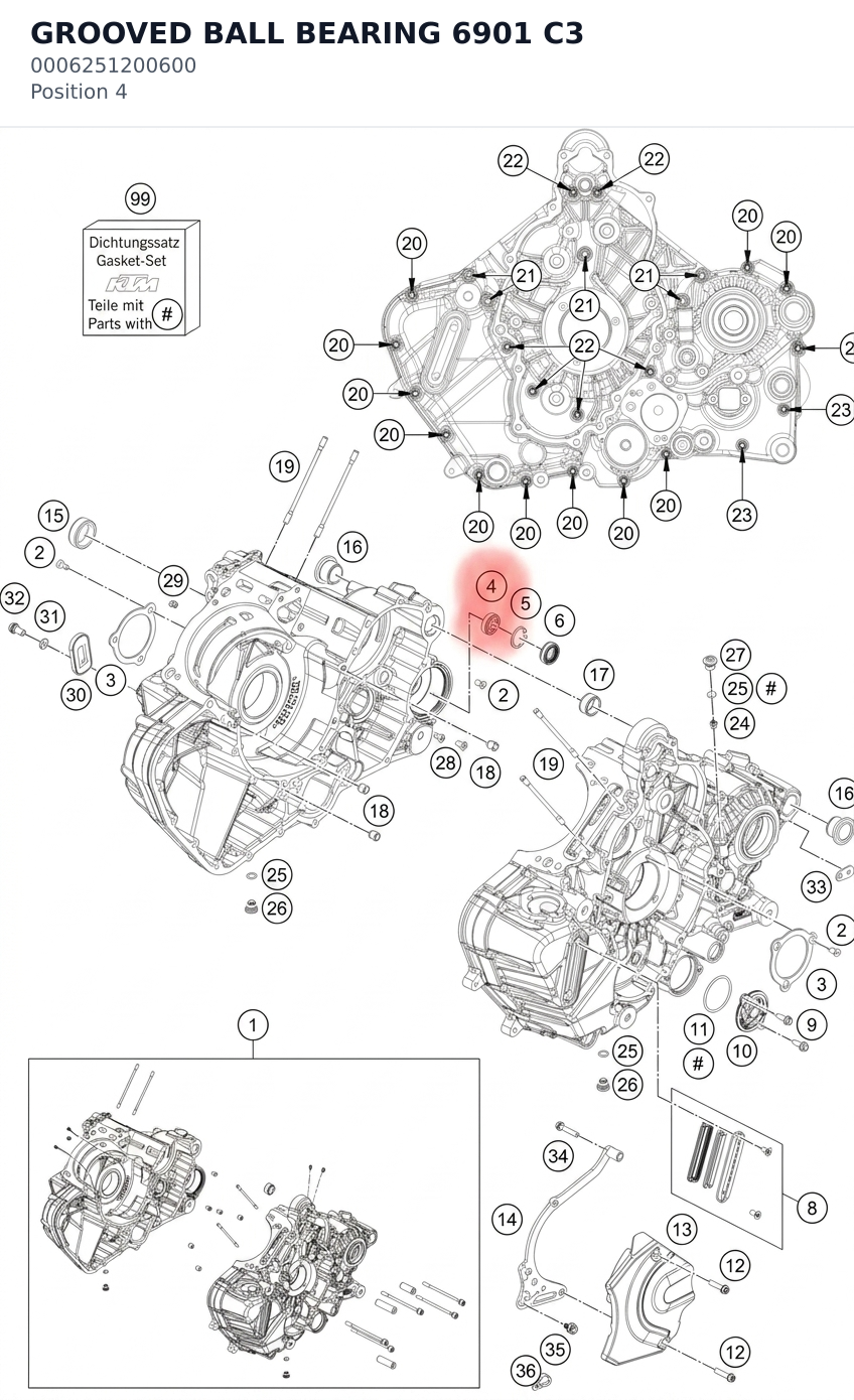 Diagram preview: GROOVED BALL BEARING 6901 C3 (0006251200600)