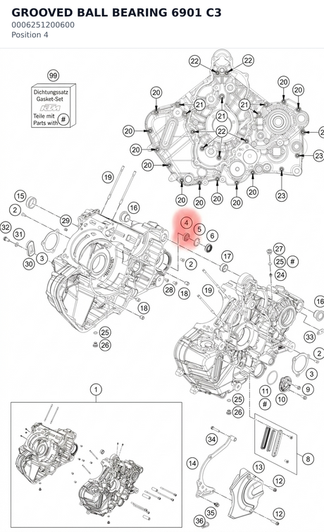 Diagram preview: GROOVED BALL BEARING 6901 C3 (0006251200600)