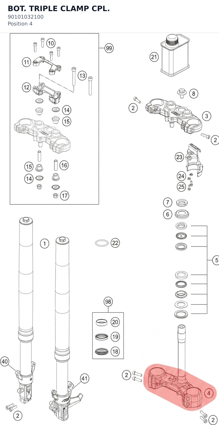 Diagram preview: BOT. TRIPLE CLAMP CPL. (90101032100)
