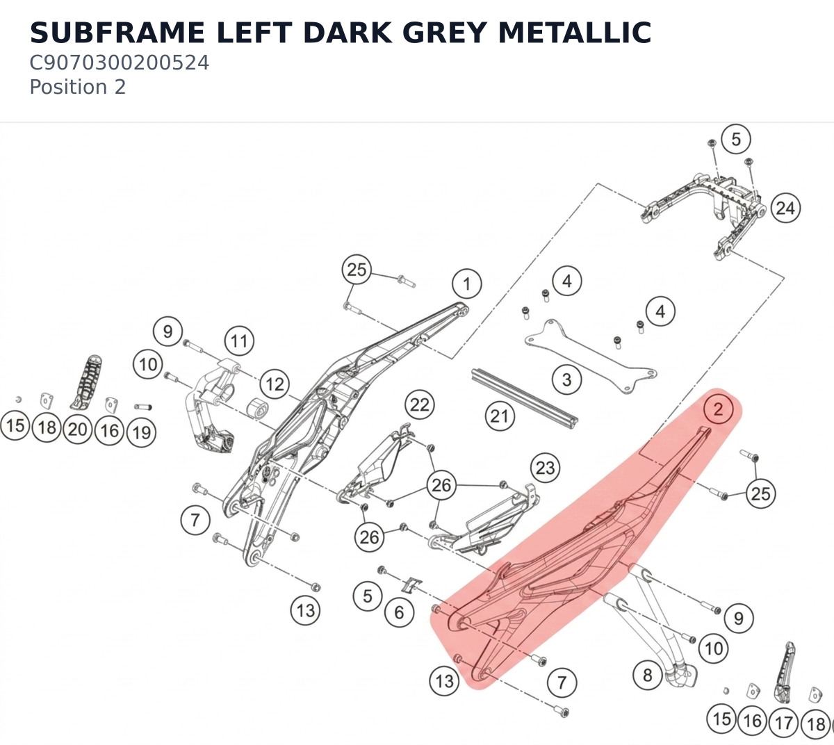 Diagram preview: SUBFRAME LEFT DARK GREY METALLIC (C9070300200524)