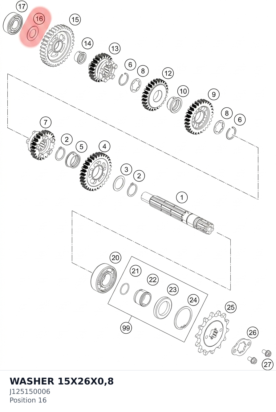 Diagram preview: WASHER 15X26X0,8 (J125150006)