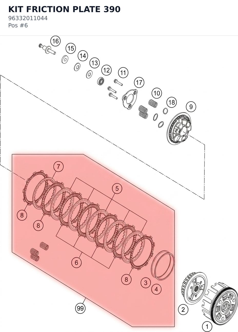 Diagram preview: KIT FRICTION PLATE 390 (96332011044)