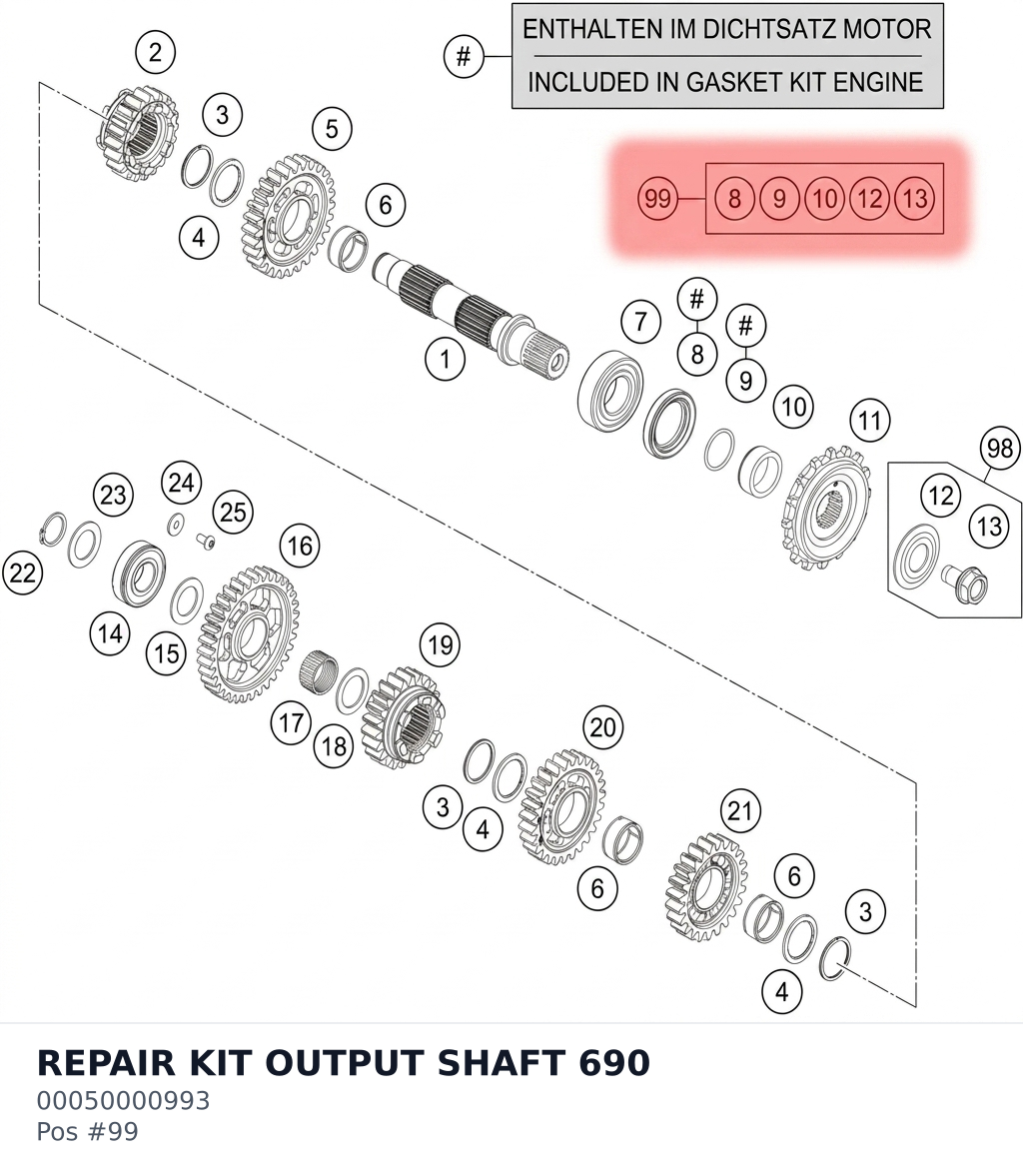 Diagram preview: REPAIR KIT OUTPUT SHAFT 690 (00050000993)