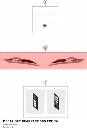 Diagram preview: DECAL SET REARPART 500 EXC  16 (50308798700)