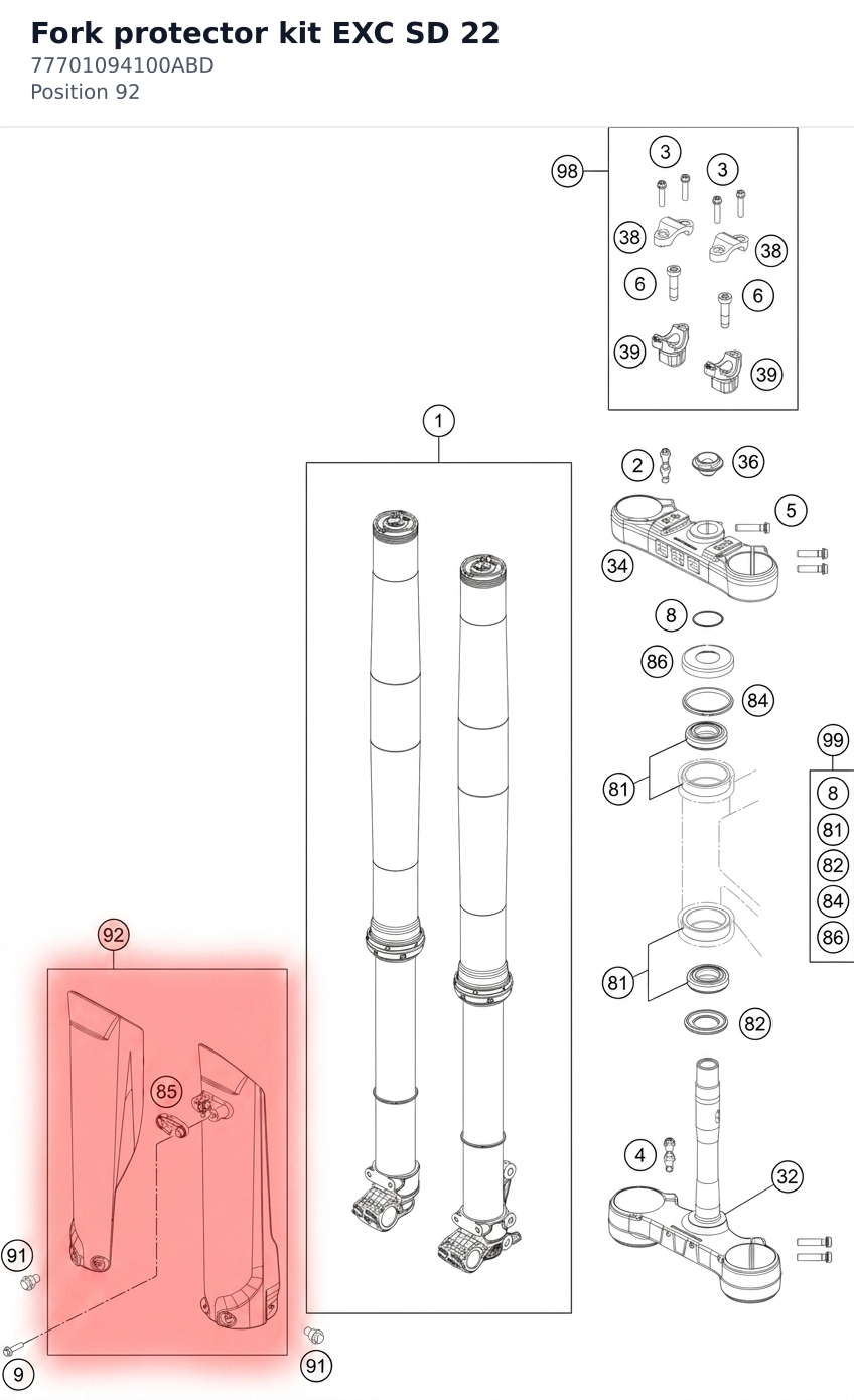 Diagram preview: Fork protector kit EXC SD 22 (77701094100ABD)