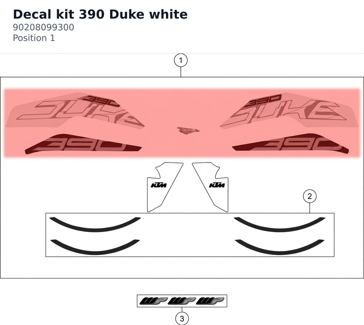 Diagram preview: Decal kit 390 Duke white (90208099300)