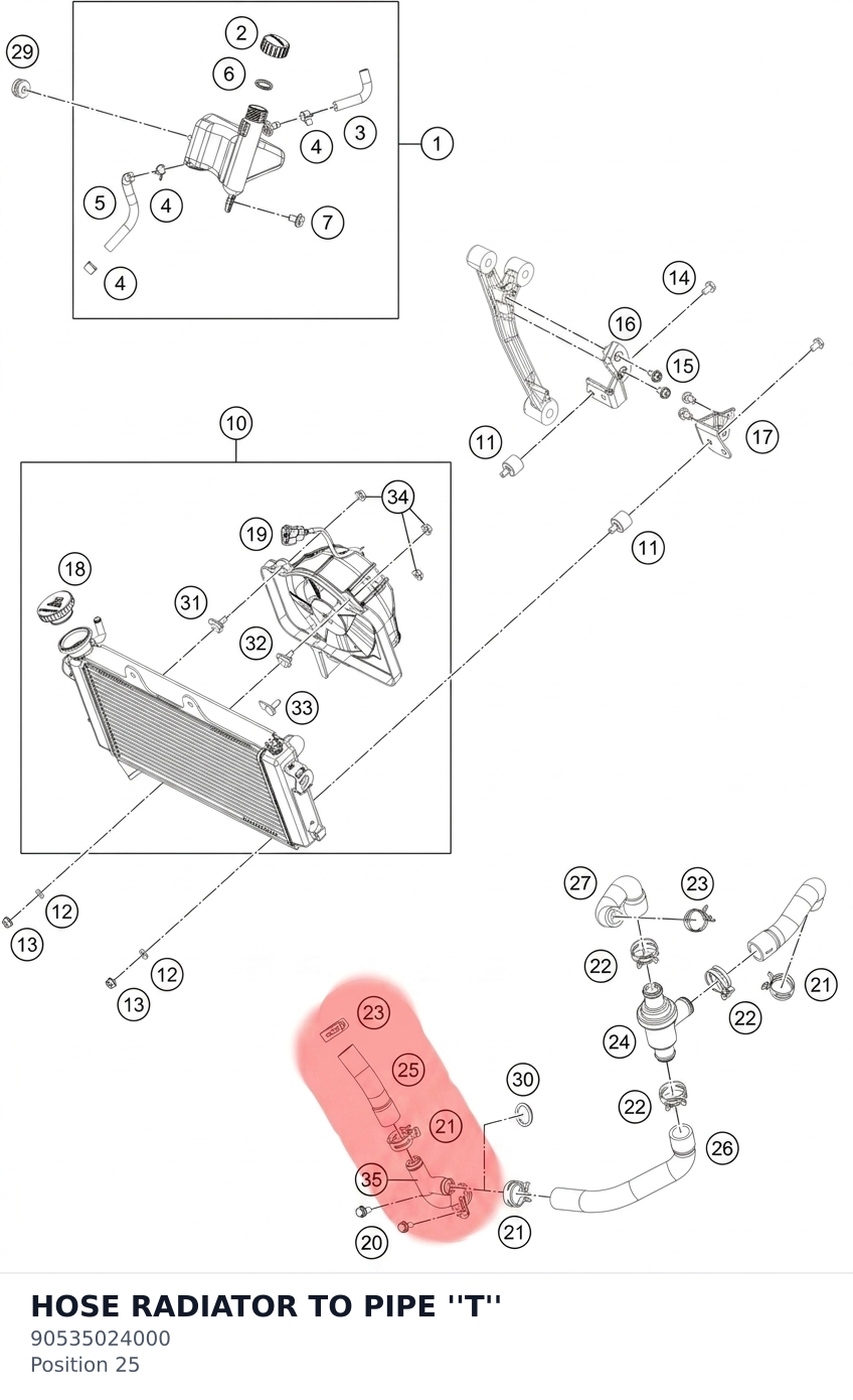Diagram preview: HOSE RADIATOR TO PIPE ''T'' (90535024000)
