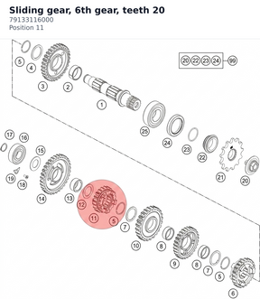 Diagram preview: Sliding gear, 6th gear, teeth 20 (79133116000)