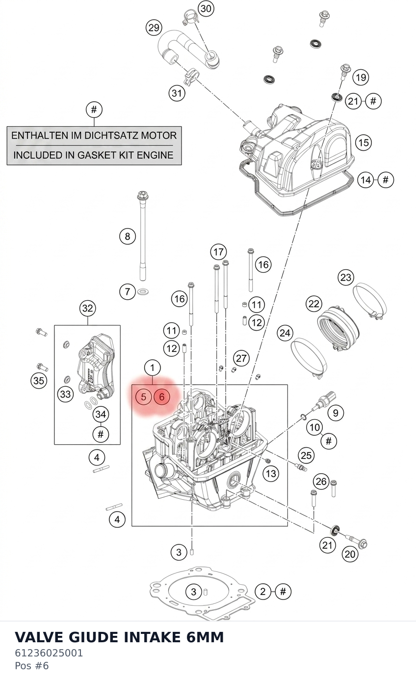 Diagram preview: VALVE GIUDE INTAKE 6MM (61236025001)