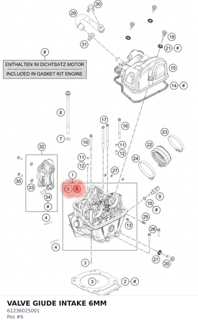 Diagram preview: VALVE GIUDE INTAKE 6MM (61236025001)