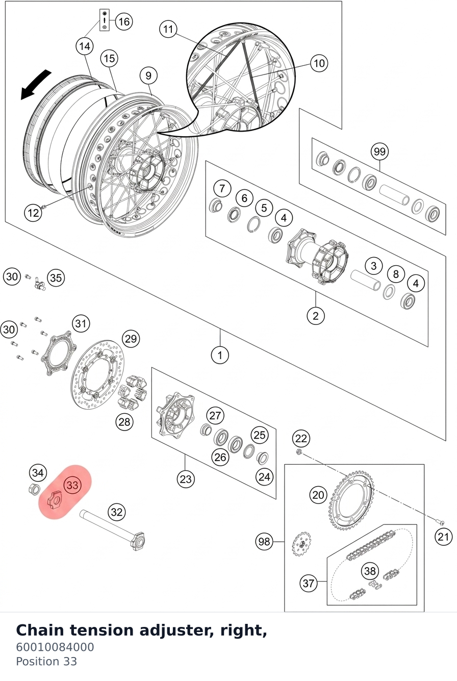 Diagram preview: Chain tension adjuster, right, (60010084000)