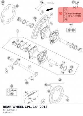 Diagram preview: REAR WHEEL CPL. 14''       2013 (47110001044)