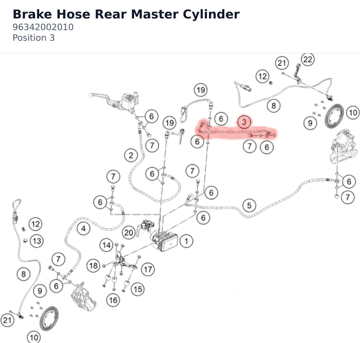 Diagram preview: Brake Hose Rear Master Cylinder (96342002010)