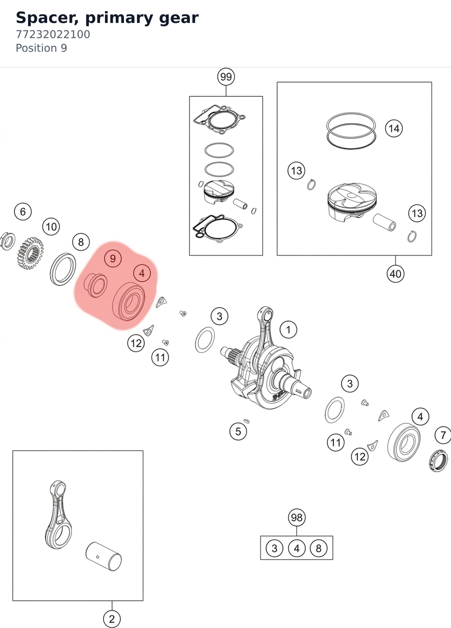Diagram preview: Spacer, primary gear (77232022100)