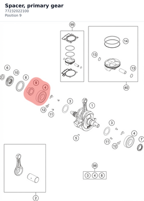 Diagram preview: Spacer, primary gear (77232022100)