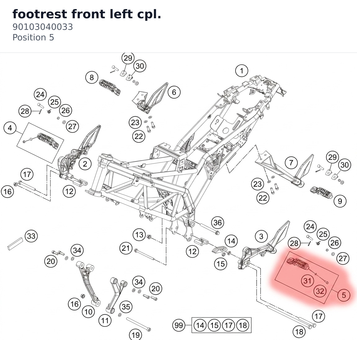 Diagram preview: footrest front left cpl. (90103040033)