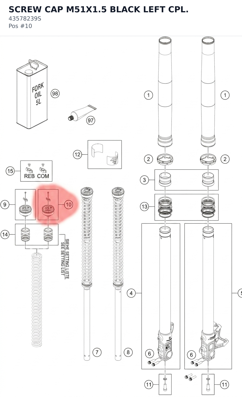 Diagram preview: SCREW CAP M51X1.5 BLACK LEFT CPL. (43578239S)
