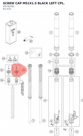 Diagram preview: SCREW CAP M51X1.5 BLACK LEFT CPL. (43578239S)