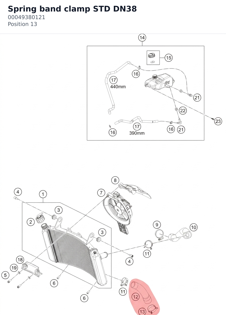 Diagram preview: Spring band clamp STD DN38 (00049380121)