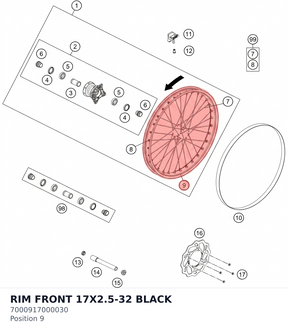 Diagram preview: RIM FRONT 17X2.5-32 BLACK (7000917000030)
