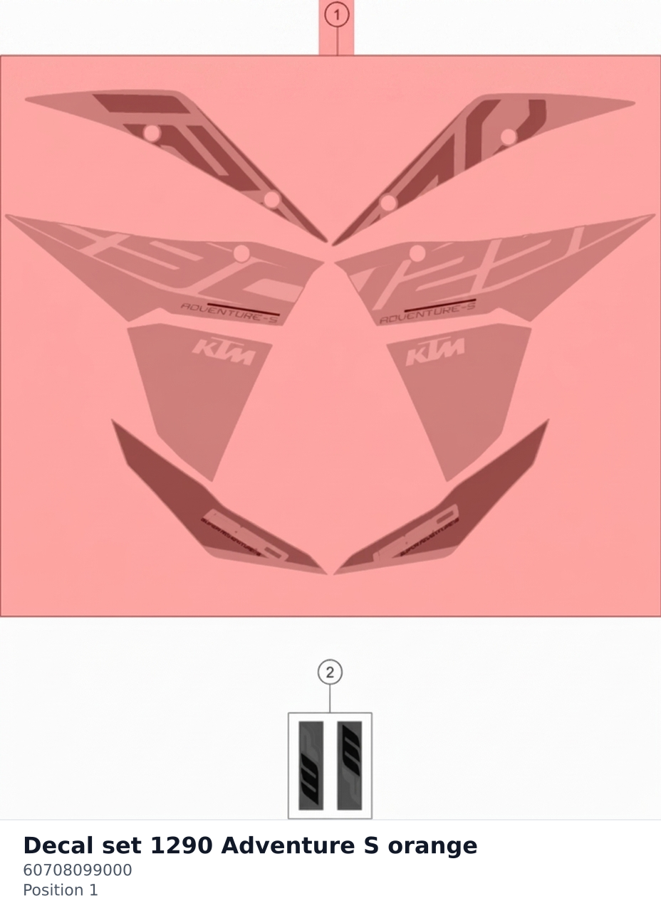 Diagram preview: Decal set 1290 Adventure S orange (60708099000)