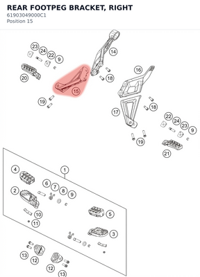 Diagram preview: REAR FOOTPEG BRACKET, RIGHT (61903049000C1)