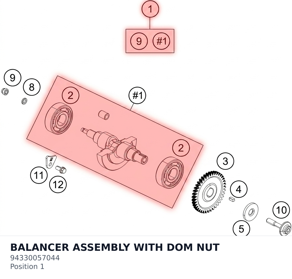 Diagram preview: BALANCER ASSEMBLY WITH DOM NUT (94330057044)